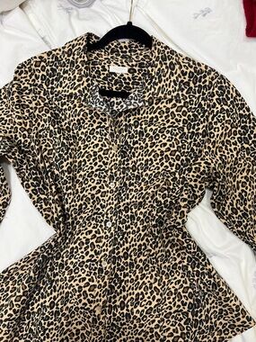 talbots Leopard Print Button-Up Shirt Jacket - Tan & Black